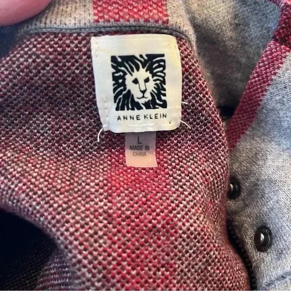ANNE KLEIN Sweater Jacket Coat Plaid Woman’s Size Large Zip Pockets Long Shacket - Picture 6 of 11